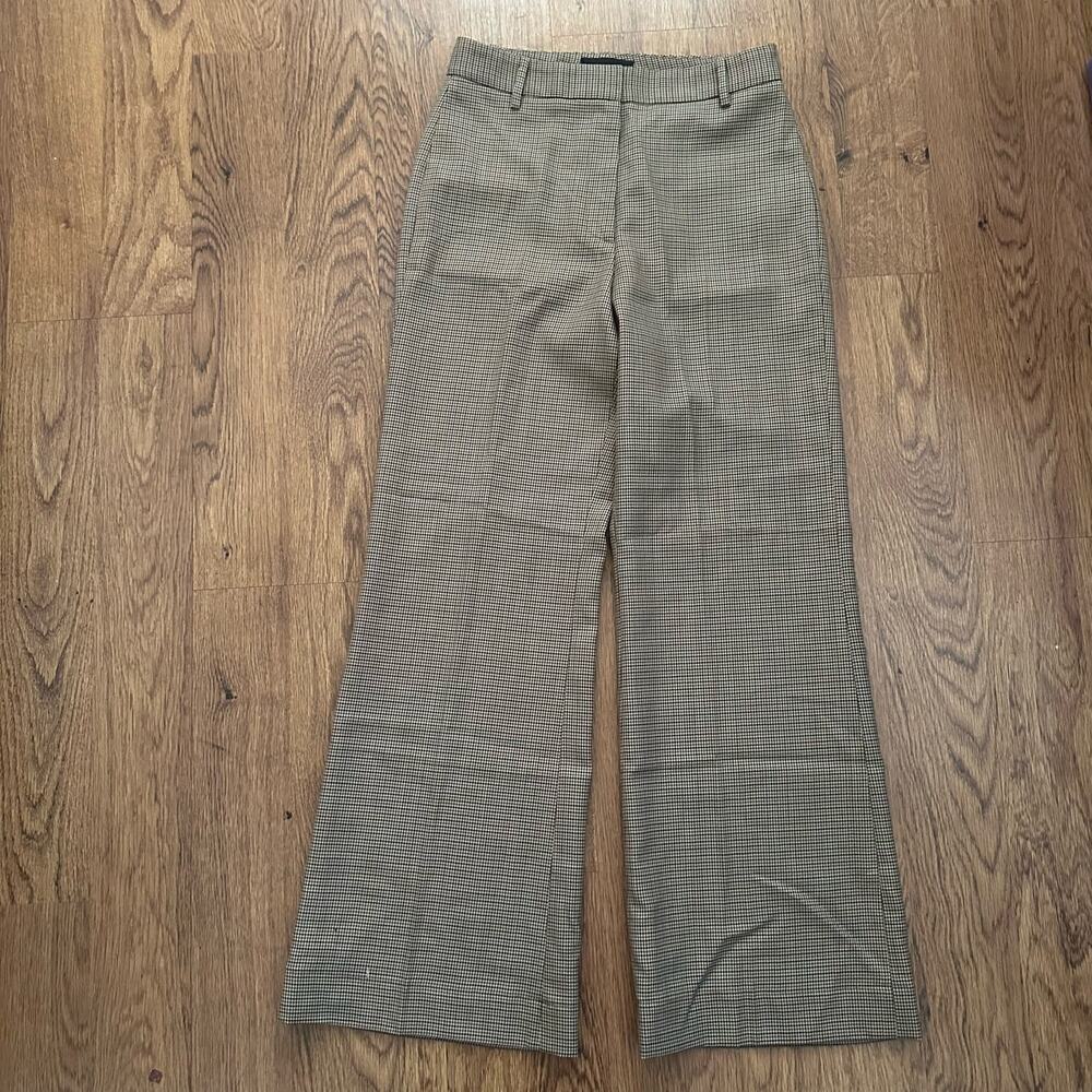 Nili lotan brown plaid wool pants straight cut casual size 4 flat front